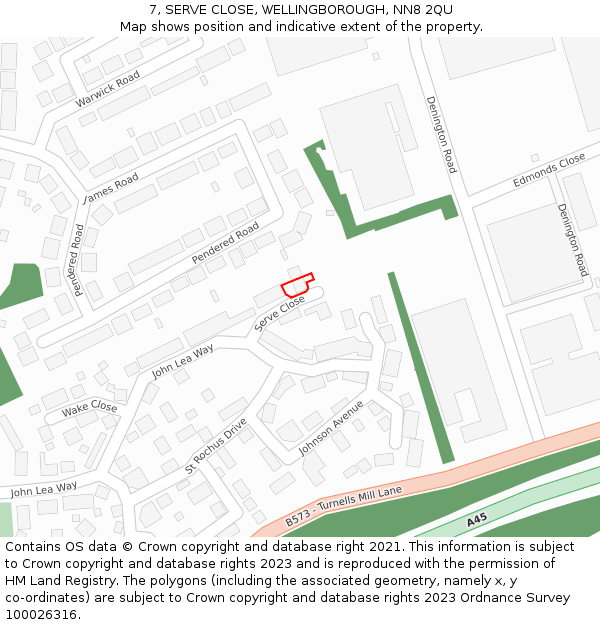 7, SERVE CLOSE, WELLINGBOROUGH, NN8 2QU: Location map and indicative extent of plot