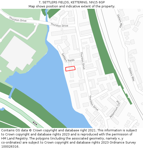 7, SETTLERS FIELDS, KETTERING, NN15 6GP: Location map and indicative extent of plot