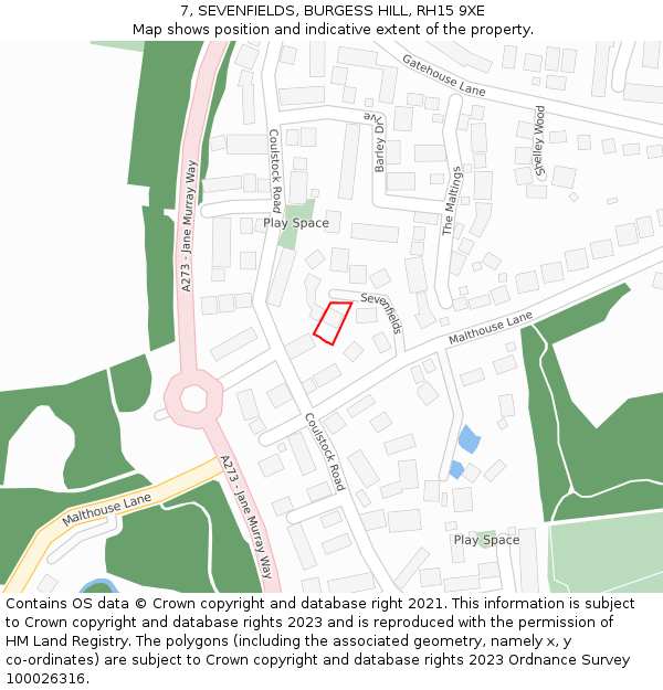 7, SEVENFIELDS, BURGESS HILL, RH15 9XE: Location map and indicative extent of plot