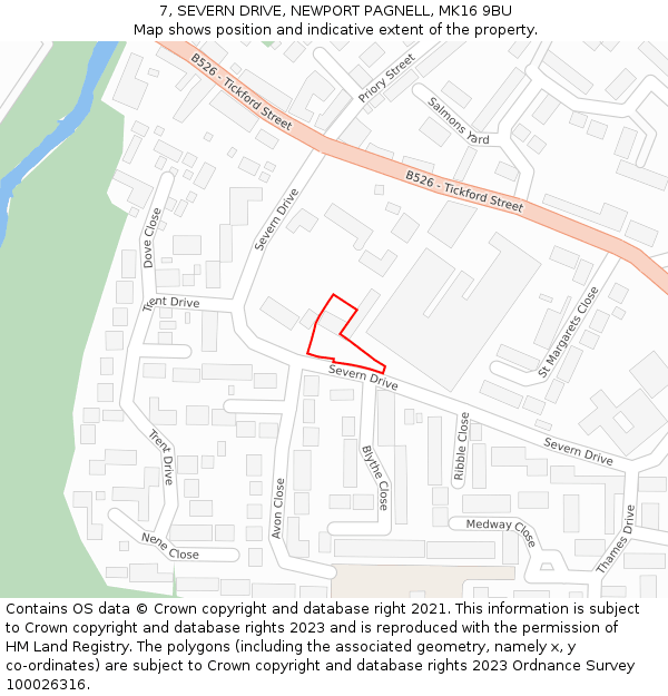 7, SEVERN DRIVE, NEWPORT PAGNELL, MK16 9BU: Location map and indicative extent of plot