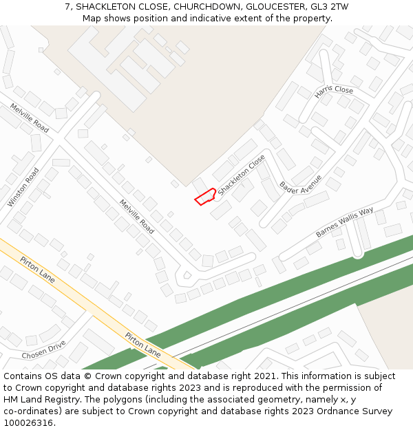 7, SHACKLETON CLOSE, CHURCHDOWN, GLOUCESTER, GL3 2TW: Location map and indicative extent of plot