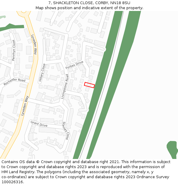 7, SHACKLETON CLOSE, CORBY, NN18 8SU: Location map and indicative extent of plot