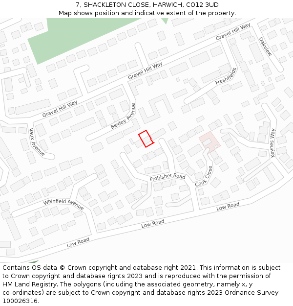 7, SHACKLETON CLOSE, HARWICH, CO12 3UD: Location map and indicative extent of plot