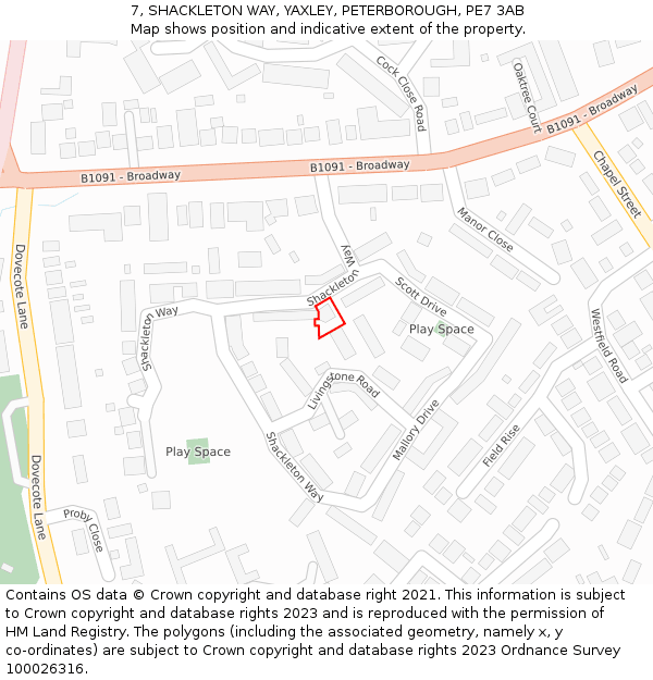 7, SHACKLETON WAY, YAXLEY, PETERBOROUGH, PE7 3AB: Location map and indicative extent of plot