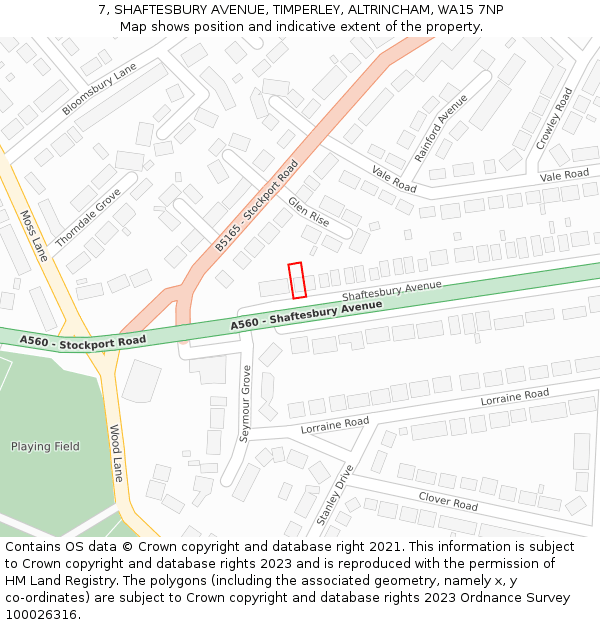 7, SHAFTESBURY AVENUE, TIMPERLEY, ALTRINCHAM, WA15 7NP: Location map and indicative extent of plot