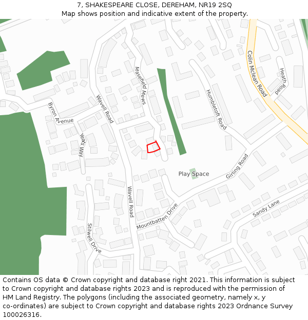 7, SHAKESPEARE CLOSE, DEREHAM, NR19 2SQ: Location map and indicative extent of plot