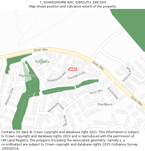 7, SHAKESPEARE WAY, EXMOUTH, EX8 5SN: Location map and indicative extent of plot