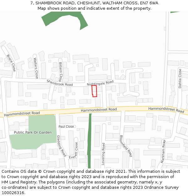 7, SHAMBROOK ROAD, CHESHUNT, WALTHAM CROSS, EN7 6WA: Location map and indicative extent of plot