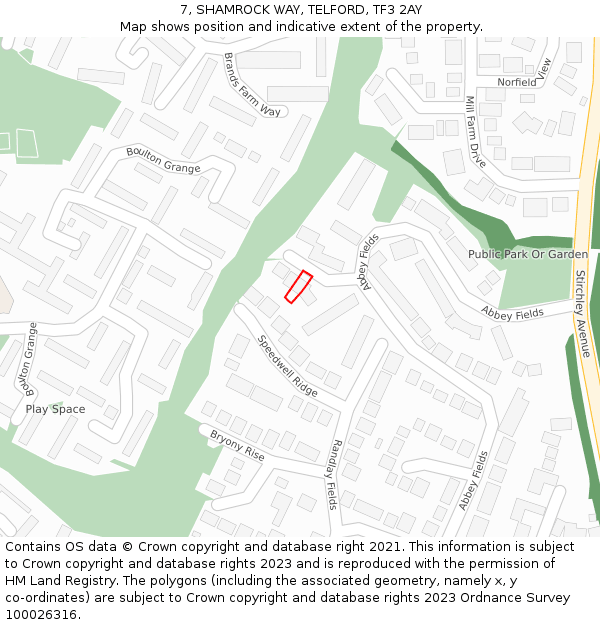 7, SHAMROCK WAY, TELFORD, TF3 2AY: Location map and indicative extent of plot
