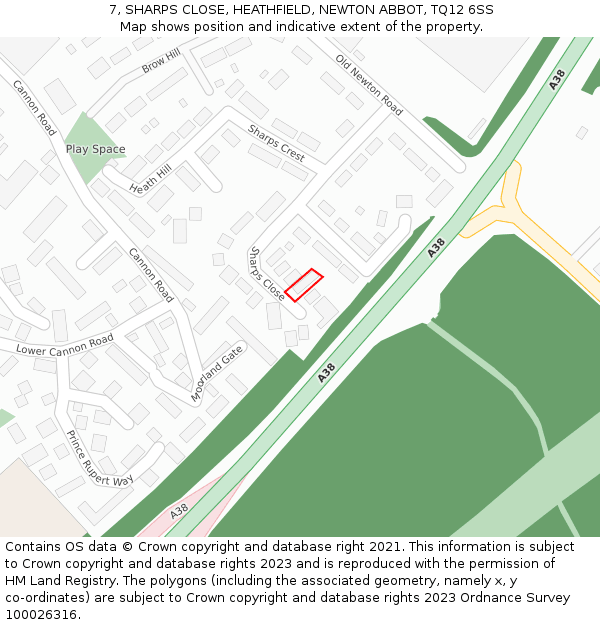 7, SHARPS CLOSE, HEATHFIELD, NEWTON ABBOT, TQ12 6SS: Location map and indicative extent of plot