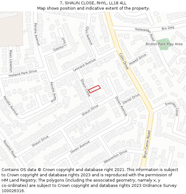 7, SHAUN CLOSE, RHYL, LL18 4LL: Location map and indicative extent of plot