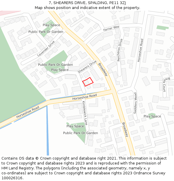 7, SHEARERS DRIVE, SPALDING, PE11 3ZJ: Location map and indicative extent of plot