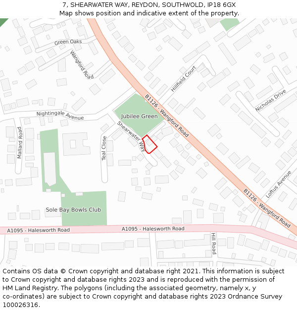 7, SHEARWATER WAY, REYDON, SOUTHWOLD, IP18 6GX: Location map and indicative extent of plot