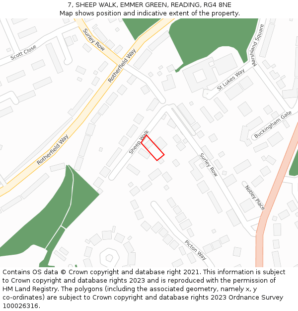7, SHEEP WALK, EMMER GREEN, READING, RG4 8NE: Location map and indicative extent of plot