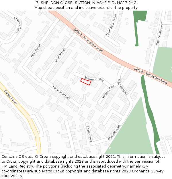 7, SHELDON CLOSE, SUTTON-IN-ASHFIELD, NG17 2HG: Location map and indicative extent of plot