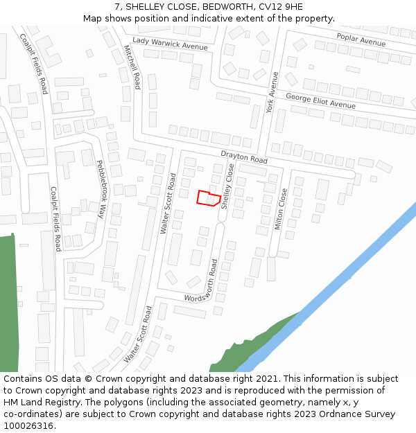 7, SHELLEY CLOSE, BEDWORTH, CV12 9HE: Location map and indicative extent of plot