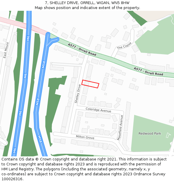 7, SHELLEY DRIVE, ORRELL, WIGAN, WN5 8HW: Location map and indicative extent of plot