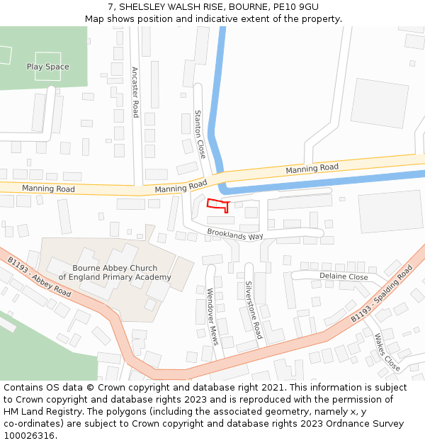 7, SHELSLEY WALSH RISE, BOURNE, PE10 9GU: Location map and indicative extent of plot