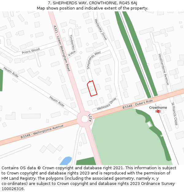 7, SHEPHERDS WAY, CROWTHORNE, RG45 6AJ: Location map and indicative extent of plot