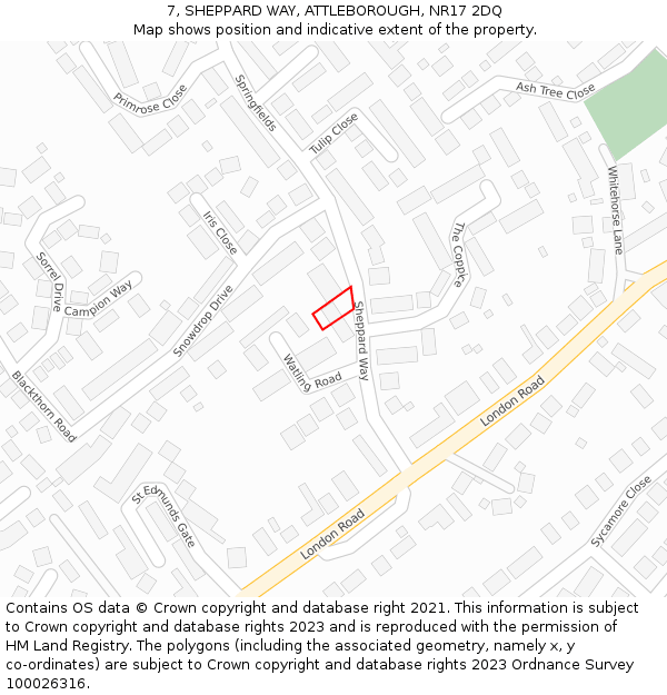 7, SHEPPARD WAY, ATTLEBOROUGH, NR17 2DQ: Location map and indicative extent of plot