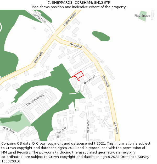 7, SHEPPARDS, CORSHAM, SN13 9TP: Location map and indicative extent of plot