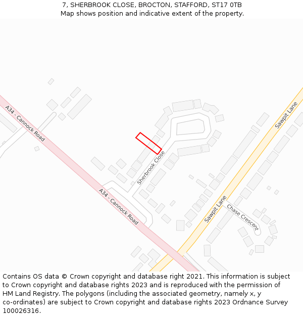 7, SHERBROOK CLOSE, BROCTON, STAFFORD, ST17 0TB: Location map and indicative extent of plot