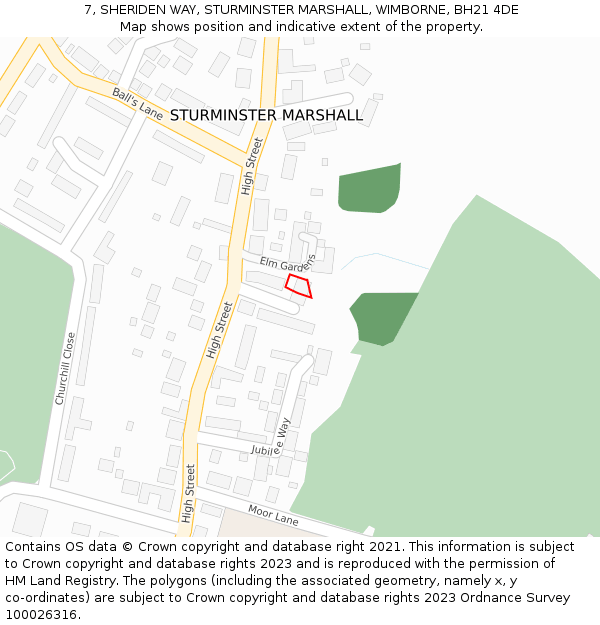 7, SHERIDEN WAY, STURMINSTER MARSHALL, WIMBORNE, BH21 4DE: Location map and indicative extent of plot