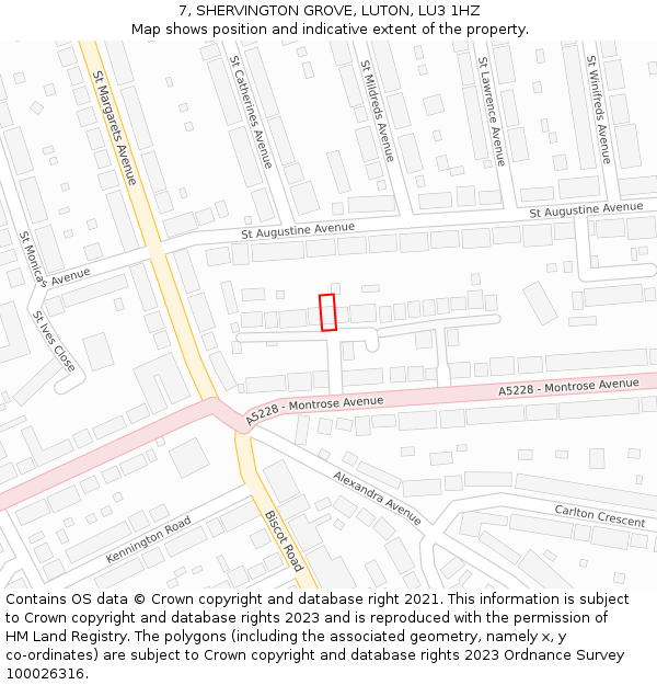 7, SHERVINGTON GROVE, LUTON, LU3 1HZ: Location map and indicative extent of plot