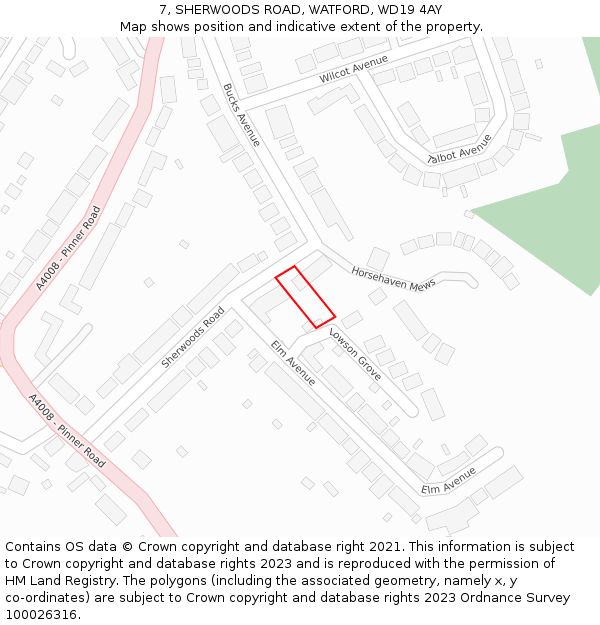 7, SHERWOODS ROAD, WATFORD, WD19 4AY: Location map and indicative extent of plot