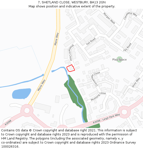 7, SHETLAND CLOSE, WESTBURY, BA13 2GN: Location map and indicative extent of plot