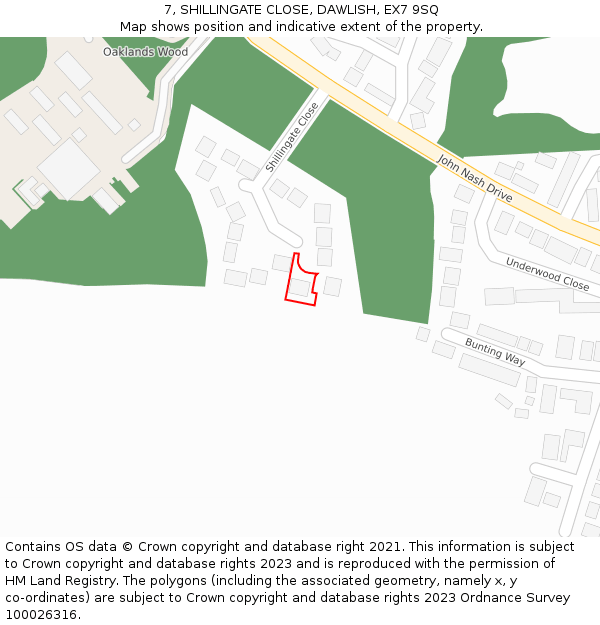 7, SHILLINGATE CLOSE, DAWLISH, EX7 9SQ: Location map and indicative extent of plot