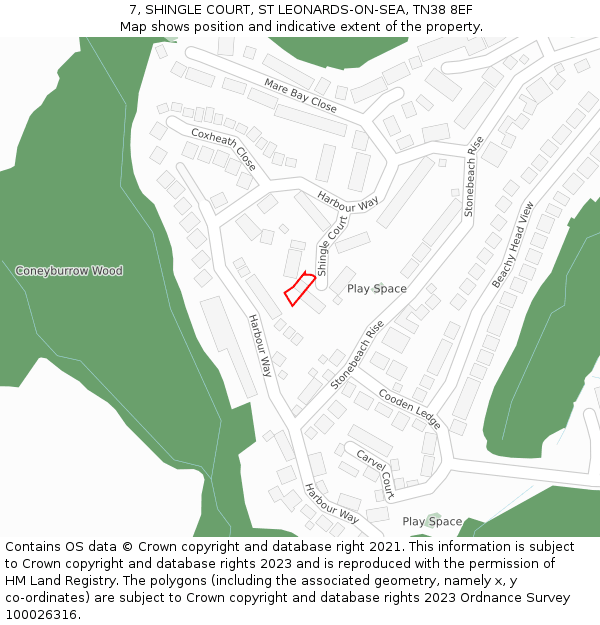 7, SHINGLE COURT, ST LEONARDS-ON-SEA, TN38 8EF: Location map and indicative extent of plot