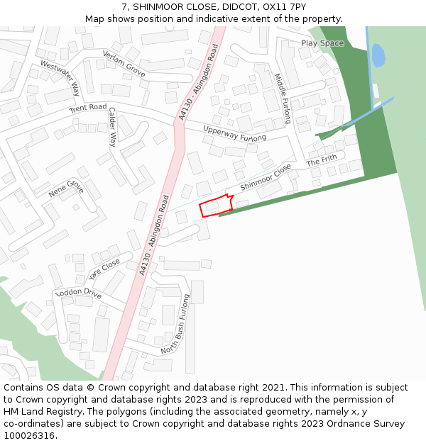 7, SHINMOOR CLOSE, DIDCOT, OX11 7PY: Location map and indicative extent of plot