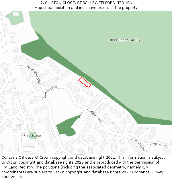 7, SHIPTON CLOSE, STIRCHLEY, TELFORD, TF3 1RN: Location map and indicative extent of plot