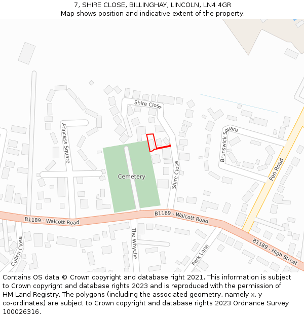 7, SHIRE CLOSE, BILLINGHAY, LINCOLN, LN4 4GR: Location map and indicative extent of plot