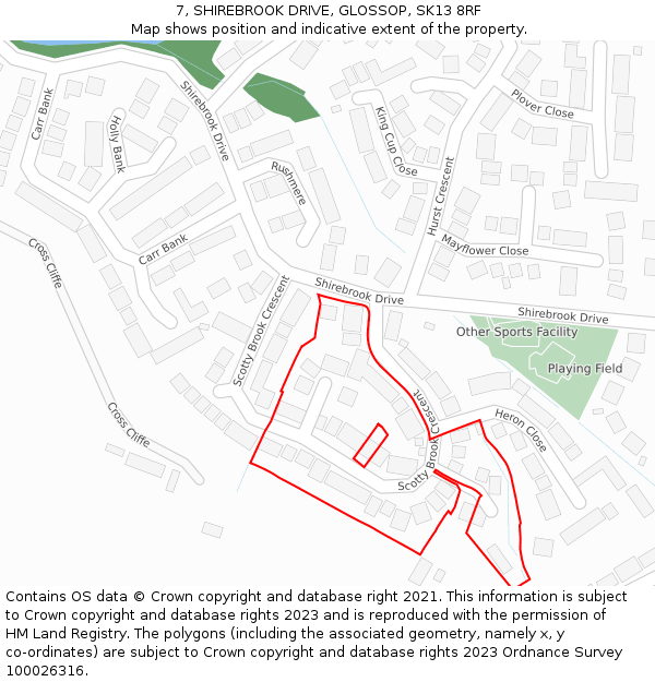 7, SHIREBROOK DRIVE, GLOSSOP, SK13 8RF: Location map and indicative extent of plot