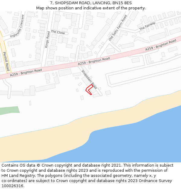 7, SHOPSDAM ROAD, LANCING, BN15 8ES: Location map and indicative extent of plot