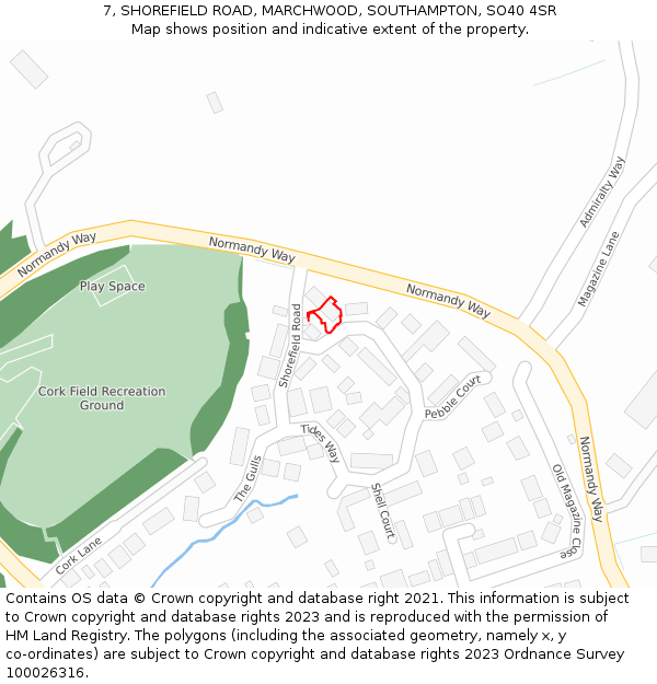 7, SHOREFIELD ROAD, MARCHWOOD, SOUTHAMPTON, SO40 4SR: Location map and indicative extent of plot