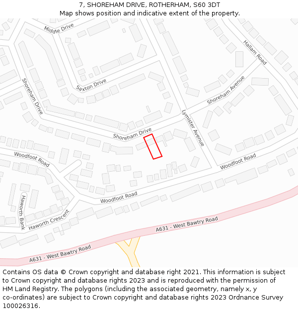 7, SHOREHAM DRIVE, ROTHERHAM, S60 3DT: Location map and indicative extent of plot