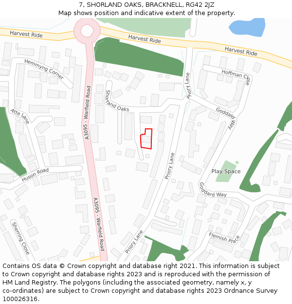 7, SHORLAND OAKS, BRACKNELL, RG42 2JZ: Location map and indicative extent of plot