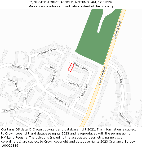 7, SHOTTON DRIVE, ARNOLD, NOTTINGHAM, NG5 8SW: Location map and indicative extent of plot