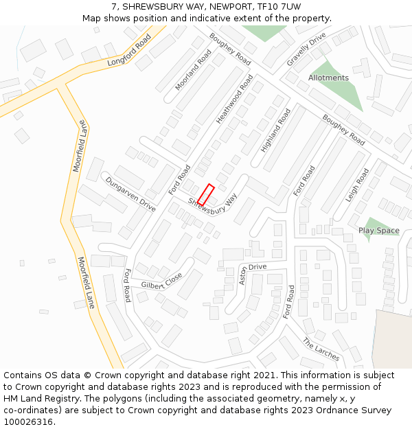 7, SHREWSBURY WAY, NEWPORT, TF10 7UW: Location map and indicative extent of plot