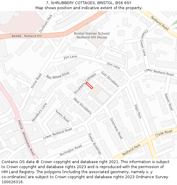 7, SHRUBBERY COTTAGES, BRISTOL, BS6 6SY: Location map and indicative extent of plot