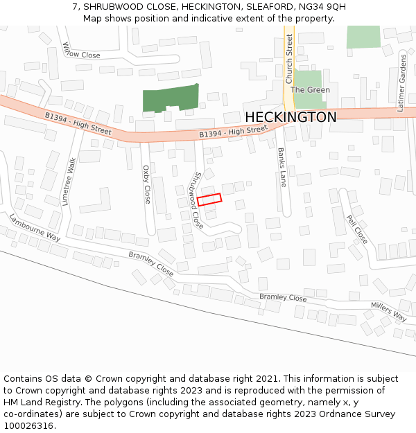 7, SHRUBWOOD CLOSE, HECKINGTON, SLEAFORD, NG34 9QH: Location map and indicative extent of plot