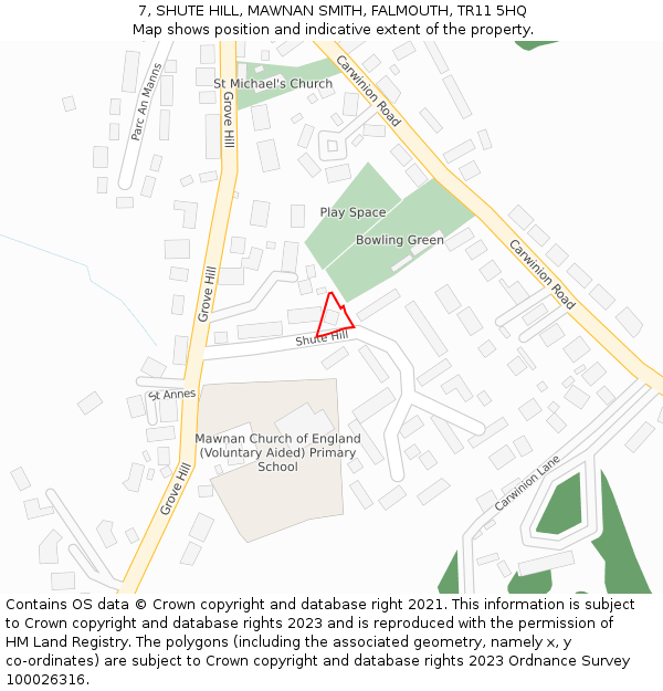 7, SHUTE HILL, MAWNAN SMITH, FALMOUTH, TR11 5HQ: Location map and indicative extent of plot