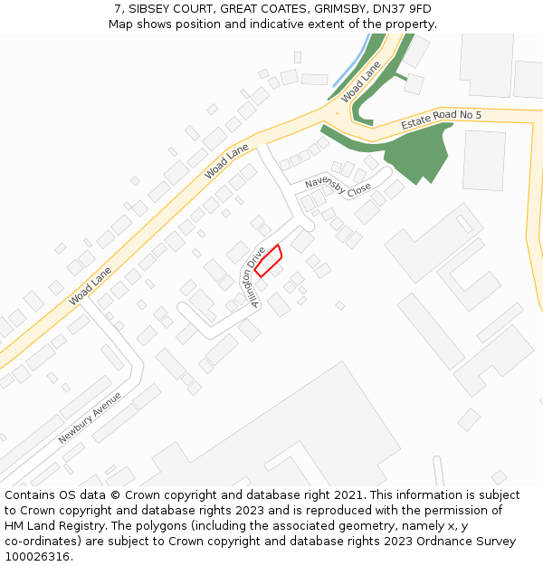 7, SIBSEY COURT, GREAT COATES, GRIMSBY, DN37 9FD: Location map and indicative extent of plot