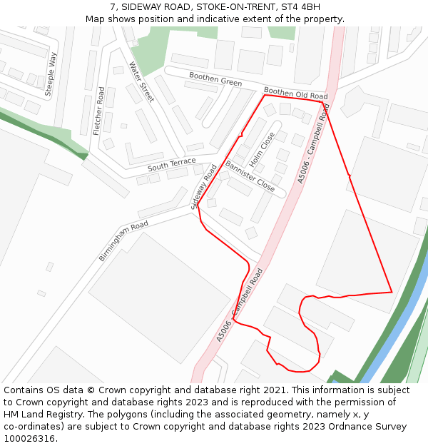 7, SIDEWAY ROAD, STOKE-ON-TRENT, ST4 4BH: Location map and indicative extent of plot