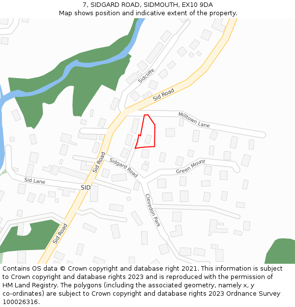 7, SIDGARD ROAD, SIDMOUTH, EX10 9DA: Location map and indicative extent of plot