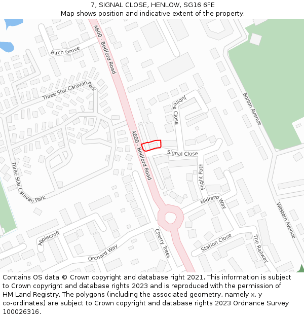 7, SIGNAL CLOSE, HENLOW, SG16 6FE: Location map and indicative extent of plot