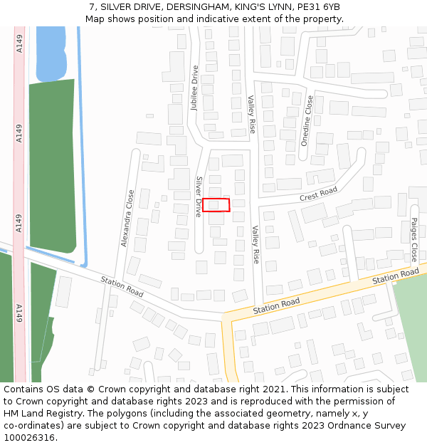 7, SILVER DRIVE, DERSINGHAM, KING'S LYNN, PE31 6YB: Location map and indicative extent of plot